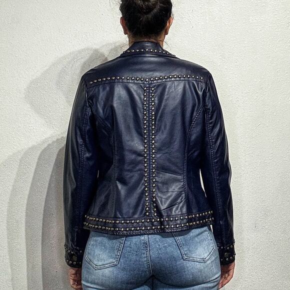 V Christina Blue Faux Leather Jacket Sz M - Picture 9 of 11